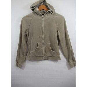 Vintage Y2K Express Velour Full Zip Hoodie Women Medium Beige